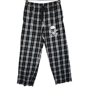 Chelsey Blake Skull w Lashes Black White Plaid Flannel Lounge Pants Size XL